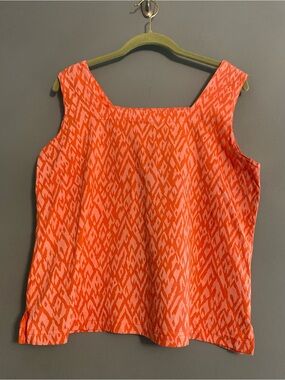 iCantoo Geometric Ikat Tank Top Square-Neck Orange Pink Sz S